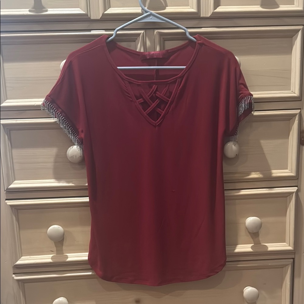 Red Cut Out Short Sleeve T-Shirt